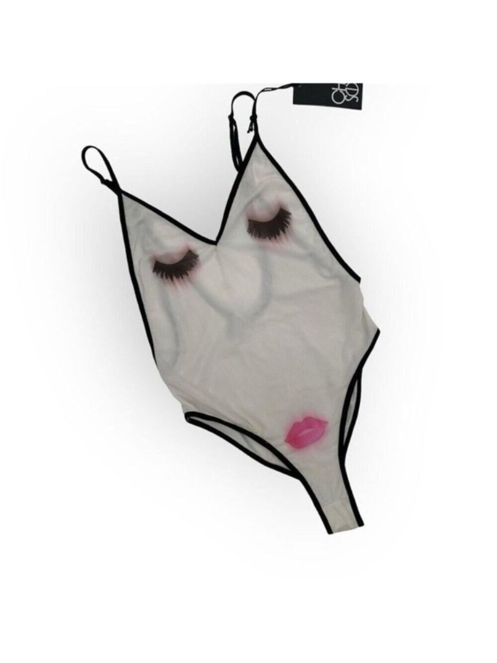 Chaser Bodysuit Face Art Mesh Adjustable Straps NWT